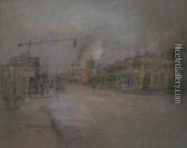 City Street Scene Oil Painting - Glenn Cooper Henshaw