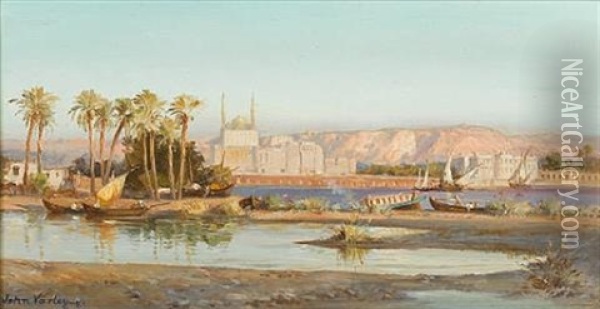 View Of The Mosque Of The Citadel From Gezira, Cairo Oil Painting - John Varley the Younger