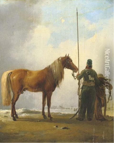 Cossacks In Winter Oil Painting - Eugene Joseph Verboeckhoven