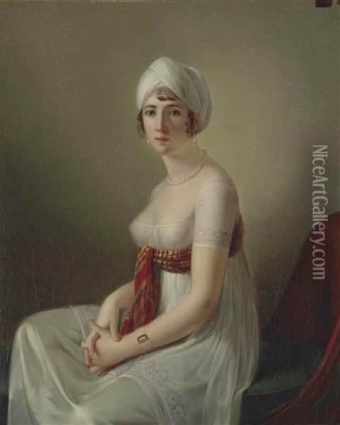 Portrait De L'epouse De L'artiste, Augustine Sophie Le Prince Oil Painting - Francois-Joseph Kinson