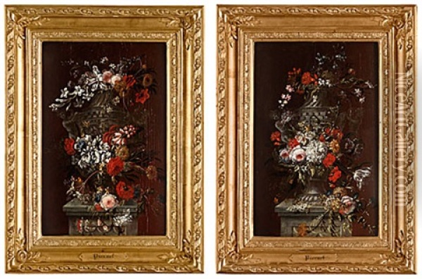 Blomsterstilleben (+ Another; Pair) Oil Painting - Jean-Baptiste Morel