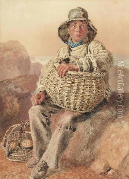 A Fisherboy Holding A Wicker Basket Oil Painting - William Henry Hunt