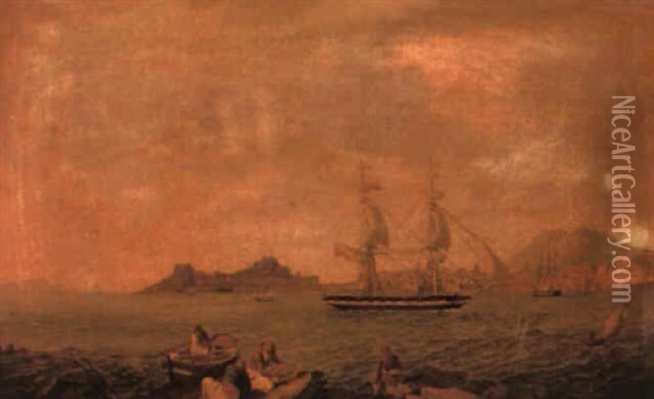 A British East Indiaman And Other Shipping Entering Valletta Harbour Oil Painting - Anton Schranz