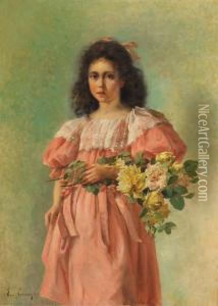 Jeune Fille Au Bouquet Oil Painting - Emile Vernon