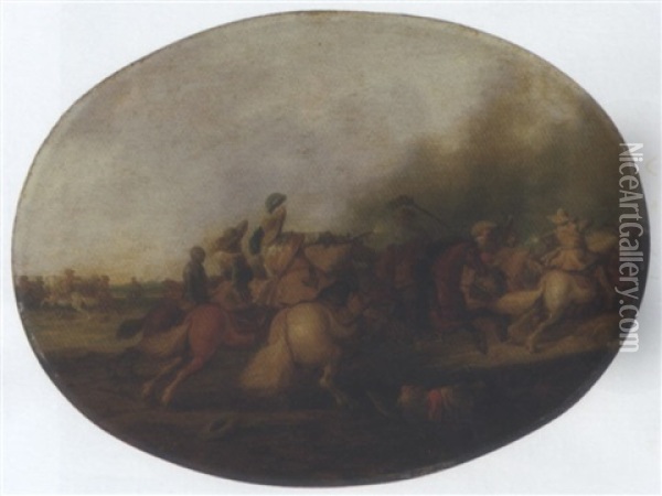 A Cavalry Skirmish With A Fallen Soldier Oil Painting - Palamedes Palamedesz the Elder