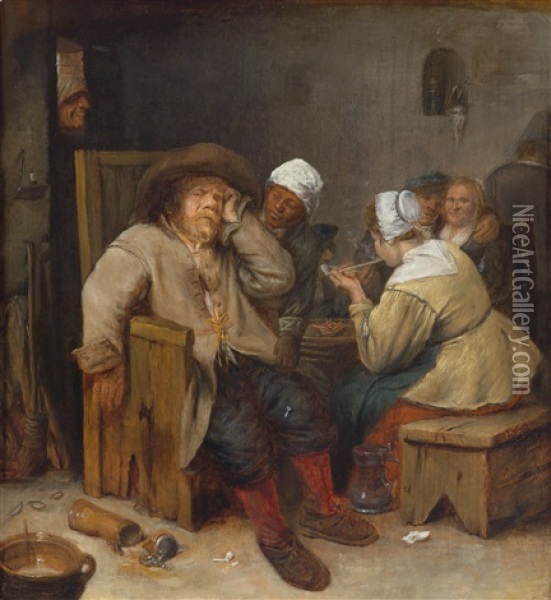 Bauerliche Gesellschaft In Einem Wirtshaus Oil Painting - Joos van Craesbeeck