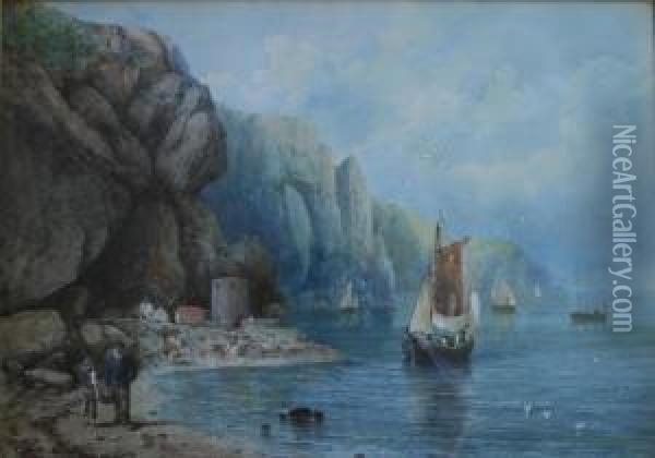 Coastal Scene With Fishing Boats Oil Painting - Edgar E. West