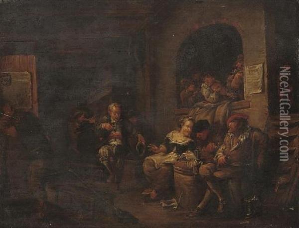 Peasants Smoking And Music Making In An Interior Oil Painting - Egbert Jaspersz. van, the Elder Heemskerck