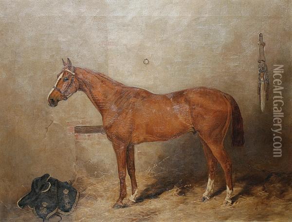 'energy' - A Horse In A Stable Oil Painting - Henry Frederick Lucas-Lucas