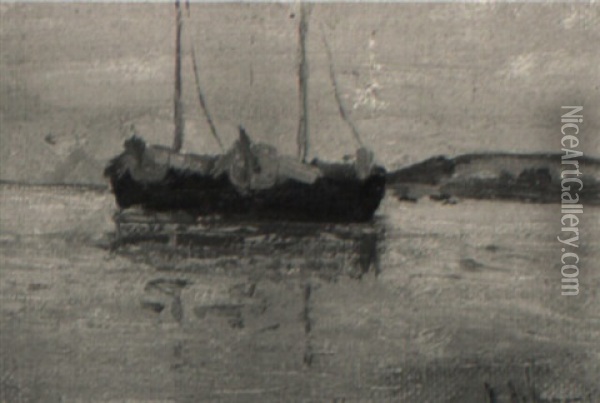Bucht Mit 2 Fischerbooten Im Dunstigen Morgenlicht Oil Painting - Isaak Levitan