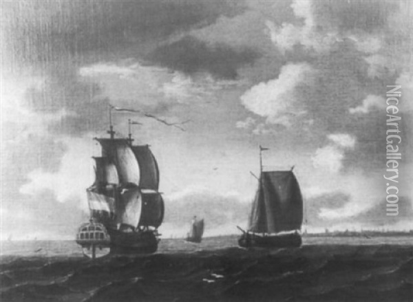 Hollandische Segelschiffe Bei St_rmischem Wind Vor Der Kuste Oil Painting - Aernout (Johann Arnold) Smit