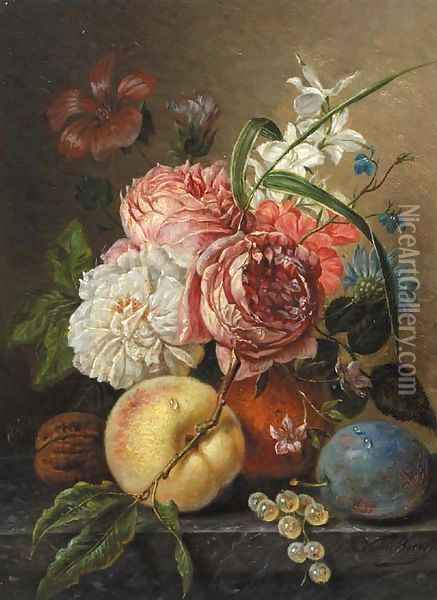 A still life with roses Oil Painting - Sebastiaan Theodorus Voorn Boers
