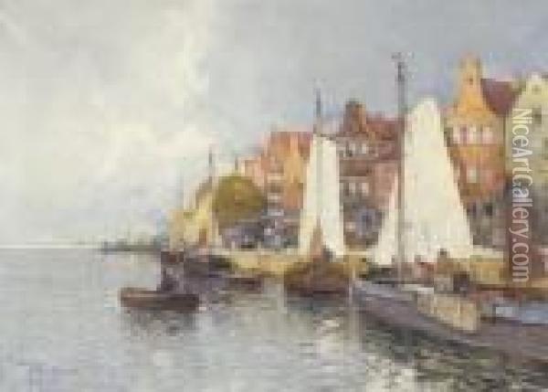 Hollandische
 Hafenansicht. Oil Painting - Georg Fischof