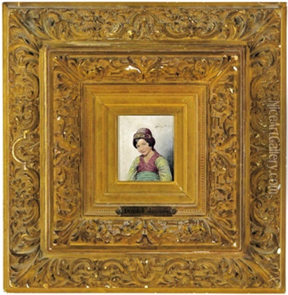 Portrat Eines Madchens Mit Orientalischer Kopfbedeckung Oil Painting - Daniel Israel