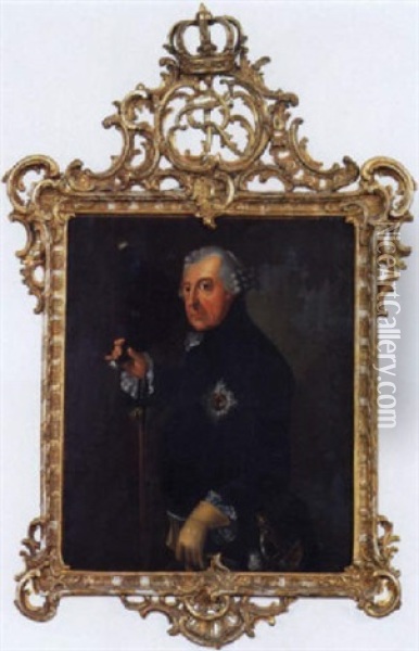 Friedrich Ii. Kniestuck Mit Dreispitz Und Umhangendem Stock In Der Rechten Hand Oil Painting - Johann Heinrich Christian Franke