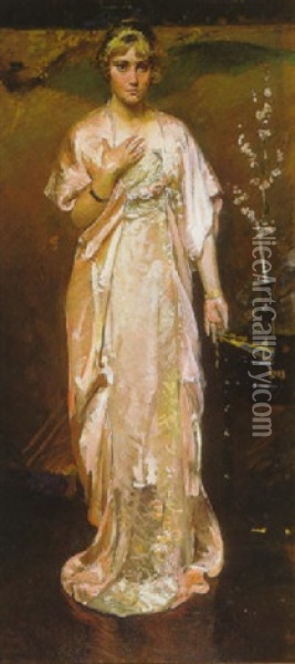 Lady In Pink Oil Painting - Albert Edward Sterner