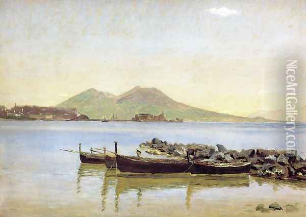 The Bay of Naples with Vesuvius in the Background Oil Painting - Christen Kobke