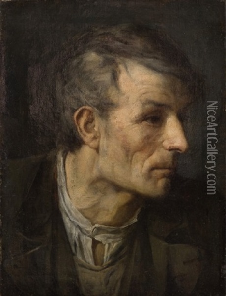 Man's Head Oil Painting - Johanne Mathilde Dietrichson