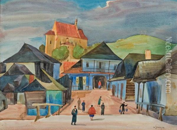 In Kazimierz On The Vistula Oil Painting - Wladyslaw Skoczylas