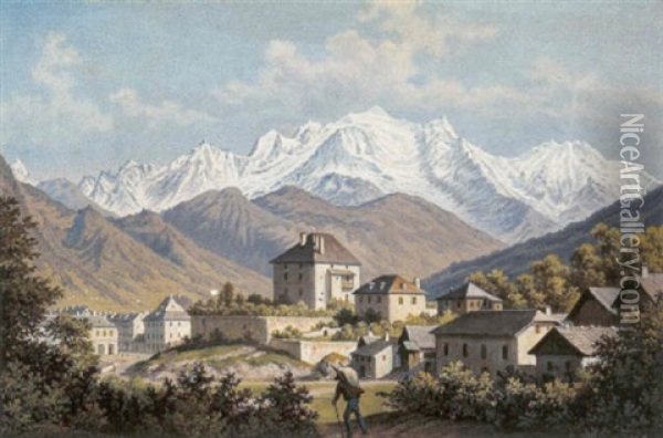 Montblanc Von Sallenches Aus Gesehen Oil Painting - Hubert Sattler