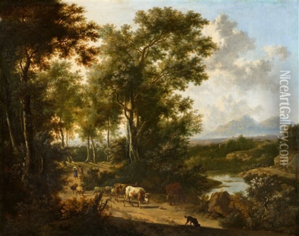 Southern Landscape With Shepherds Oil Painting - Frederick De Moucheron