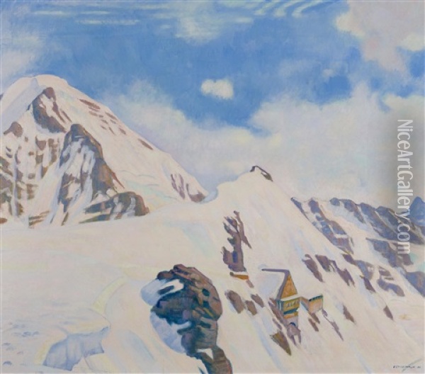 Winterliche Gebirgslandschaft Mit Berghutte Oil Painting - Emil Cardinaux