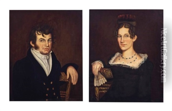 A Pair Of Portraits Of A Gentleman And Lady Oil Painting - Patrick Henry Davenport
