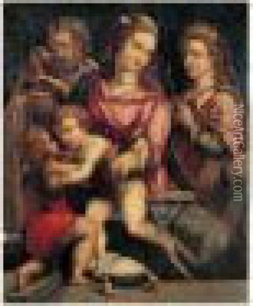 La Sainte Famille Avec Saint Jean-baptiste Et Sainte Catherine Oil Painting - Giovanni Antonio Sogliani