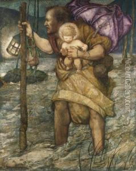 Saint Christopher Oil Painting - Edward Reginald Frampton
