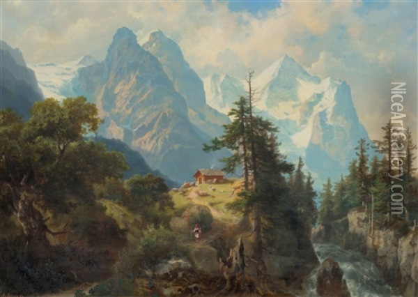 Wellhorn And Wetterhorn Oil Painting - Arnold Albert Jenny