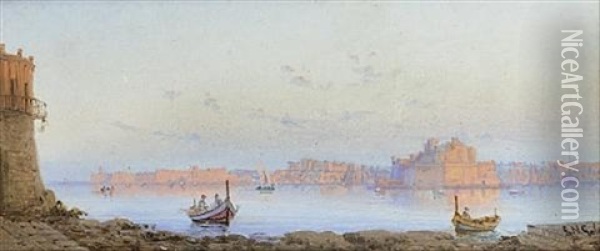 Evening Light, The Grand Harbour, Malta Oil Painting - Luigi Maria Galea
