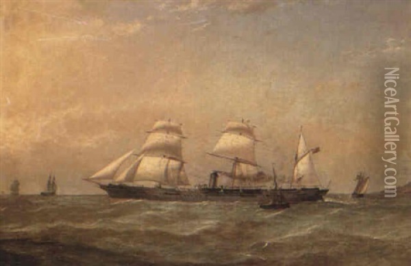 The P&o Auxiliary Barque Rigged Screw Steamer Deccan Leaving The Clyde Oil Painting - William Clark