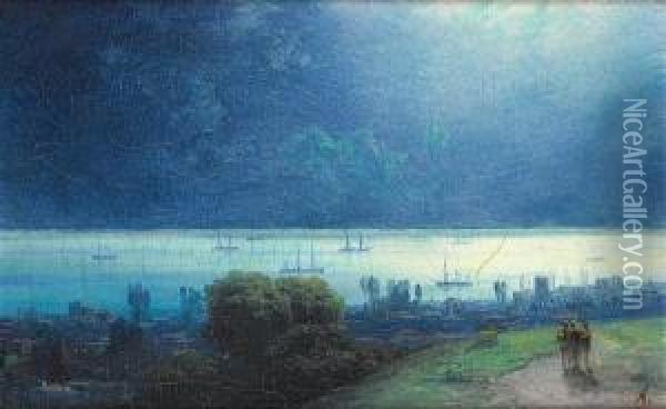 View Of A Bay Bathed In Moonlight Oil Painting - Ivan Konstantinovich Aivazovsky
