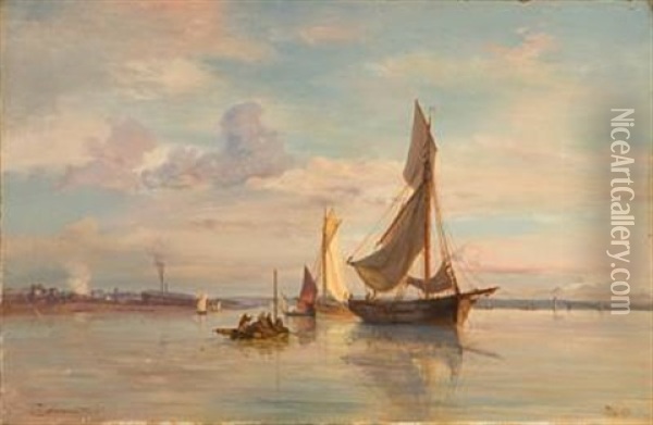 Havneparti, 30/8-59 Oil Painting - Johan Jakob Bennetter