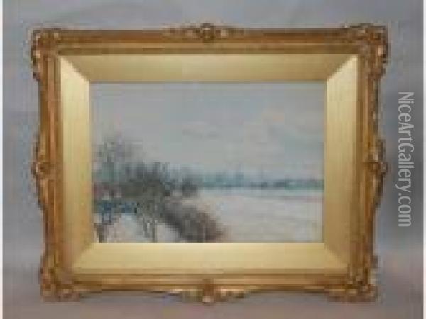 Winter Scene With Village In Foreground Oil Painting - William Fraser Garden