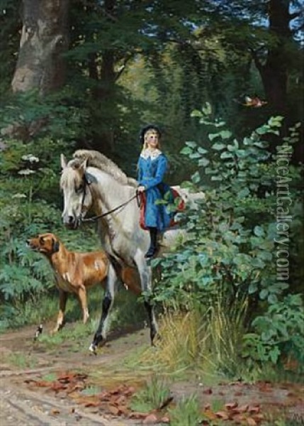 A Girl On Horseback Oil Painting - Adolf Heinrich Mackeprang