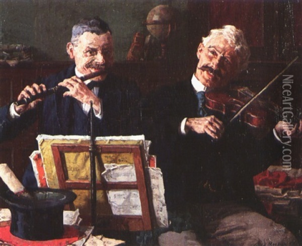 Two Musicians Oil Painting - Louis Charles Moeller