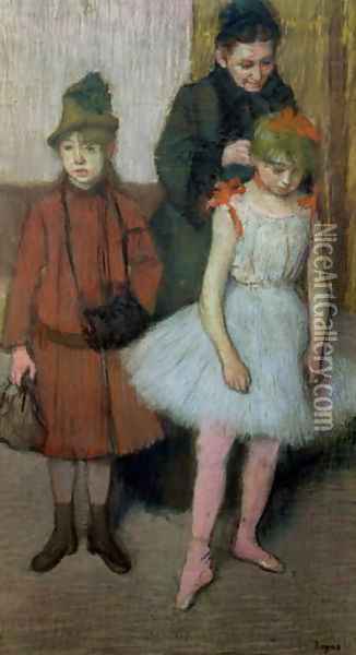 Woman with two little girls Oil Painting - Edgar Degas