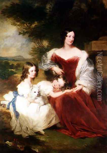 Portrait of Mrs Sarah Frances Cooper and her daughters L Selina and R Cicely Florence Oil Painting - Frederick Richard Say
