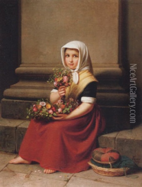 Kleine Blumenverkauferin Oil Painting - Karl Friedrich Boser