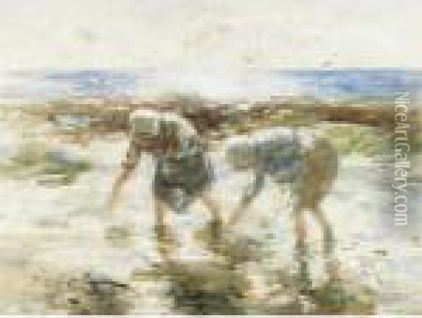 Examining The Catch Oil Painting - Robert Gemmell Hutchison