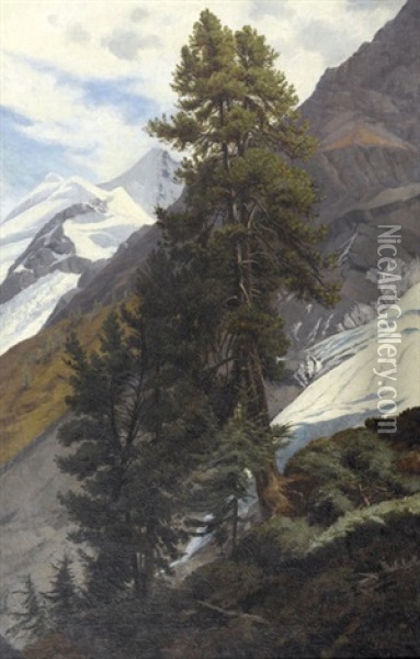 Steile Gebirgslandschaft Mit Gletschern Oil Painting - Albert Lugardon
