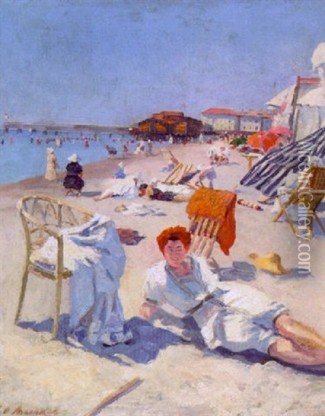 Am Strand Oil Painting - Eduard Otto Braunthal