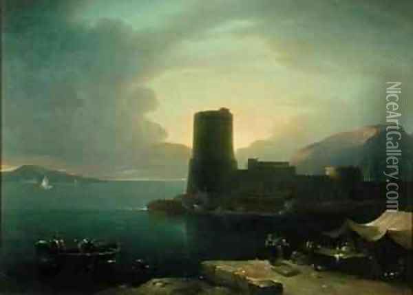 The Promontory of Posilipio in the Bay of Naples with Mount Vesuvius in the Background Oil Painting - Robert Freebairn