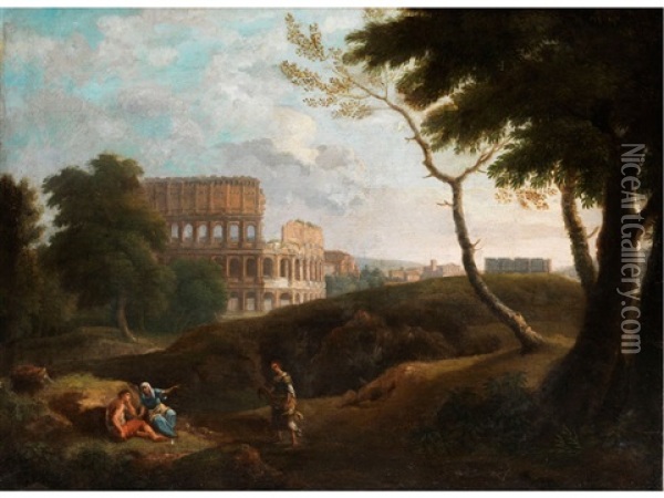 Romische Landschaft Mit Kolosseum Und Figurenstaffage Oil Painting - Andrea Locatelli
