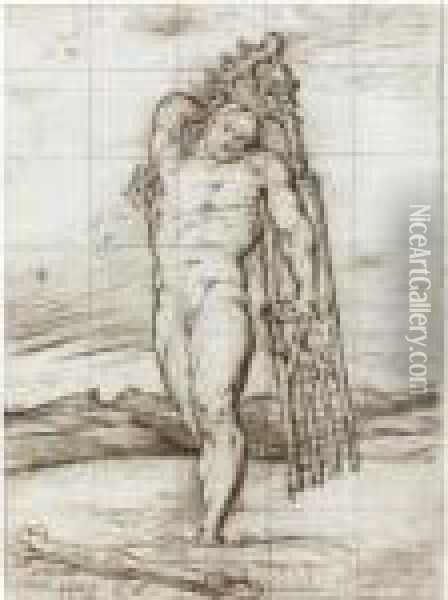 Samson Carrying The Gates Of Gaza Recto; A Study Of A Standing Malenude Verso Oil Painting - George Richmond