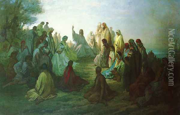 Jesus Prechant Sur La Montagne (Jesus Preaching on the Mount) Oil Painting - Gustave Dore