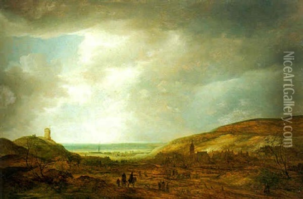 A View Of Scheveningen From The East With Travellers In The Foreground Oil Painting - Frans de Momper