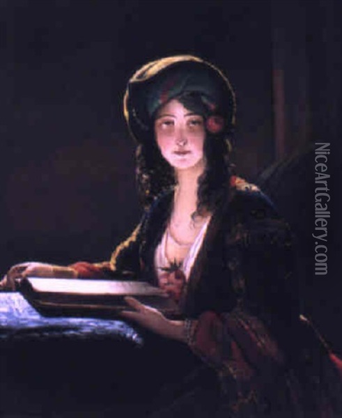 A Lady With Book Oil Painting - Friedrich von Amerling