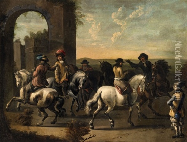 Southern Landscape With Riders Oil Painting - Pieter van Bloemen